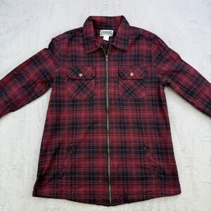 Haband Flannel Shirt Mens Medium Red Black Plaid Full Zip Pocket Workwear Jacket